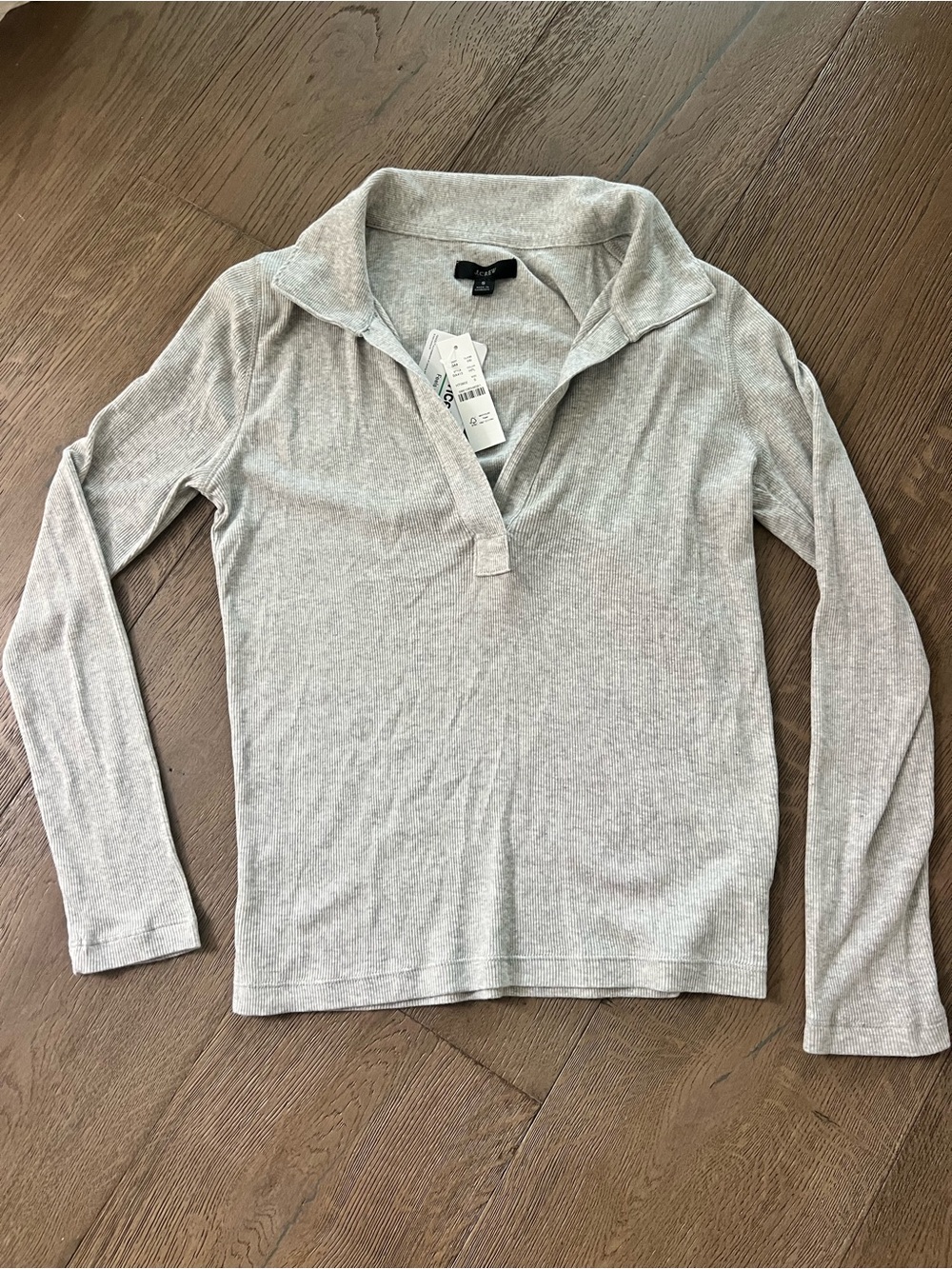 ❤️ NWT - J. Crew Light Gray Ribbed Long Sleeve Polo Top
